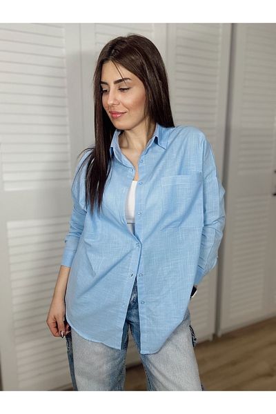 DEZZİİ Cămașă pentru bebeluș cu evazată din in albastru
