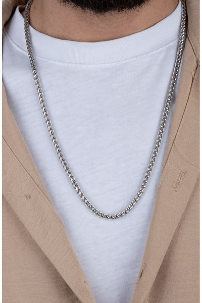 Piercing Market Steel & Silver Men's Steel Auger Model 316 L Stainless Tarnish Design Chain Necklace