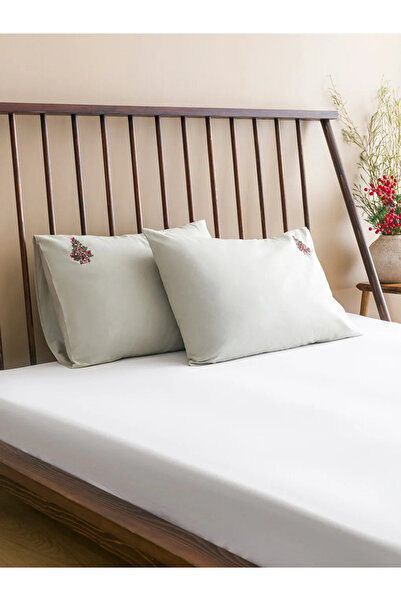 LC Waikiki Lcw Home Green Cotton Embroidered Pillowcases 2 Pcs 50X70 cm