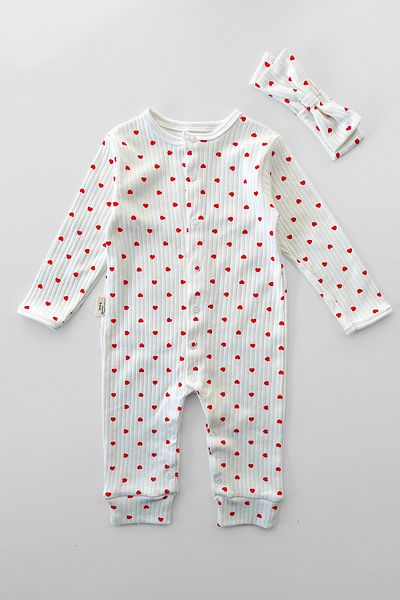 COOLMINIES Baby Girl Red Heart Print Romper, Newborn Baby Romper, Hospital Release, Bandana Gift