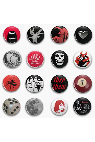 rebelberi 16 Adet Rozet Paketi Metal Y2K Grunge Stil - Paket Model 4
