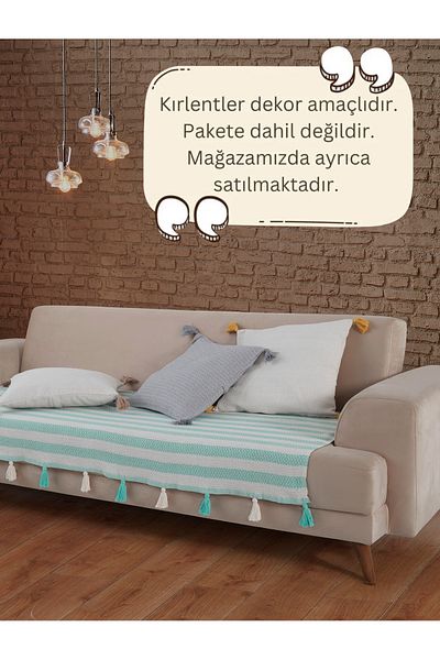 Lux Touch Liva Pompom Mint - 2 части 115x200 см калъф за диван с пискюли, калъф за диван-легло, фотьойл