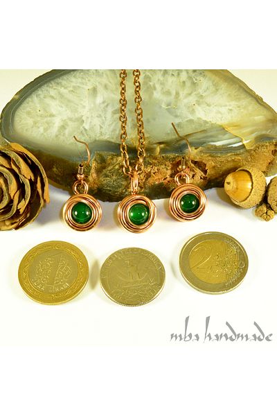 mba handmade jewelry Jade Stone Pure Copper Authentic Set - Necklace, Chain and Earrings - Handmade Set