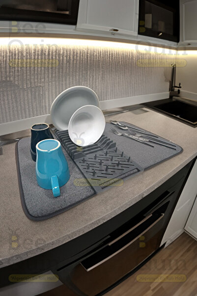 HASBY Büyük Boy 36x60 cm Bulaşıklık Katlanabilir Matlı Mikrofiber Katlanır Bez Mat Tezgah Kurutma