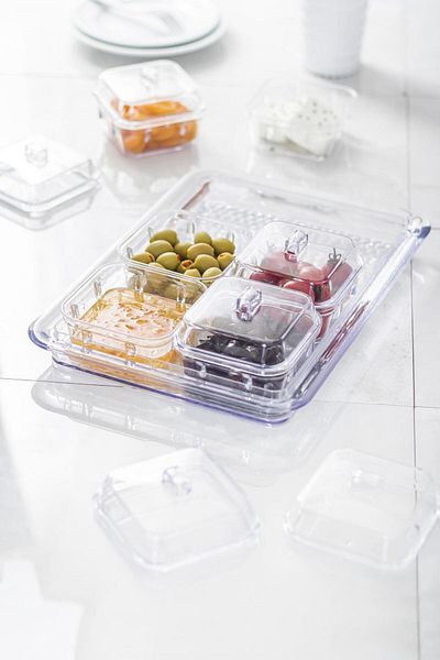 Mu Art Ahşap Acrylic Transparent 6-Piece Breakfast Set with Lid & Storage Container (Not Glass)