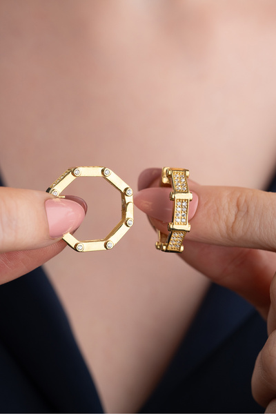 Silvano Jewelry 925 Ayar Gümüş Trend Gold Küpe