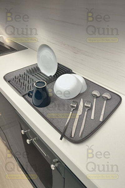 HASBY Büyük Boy 36x60 cm Bulaşıklık Katlanabilir Matlı Mikrofiber Katlanır Bez Mat Tezgah Kurutma