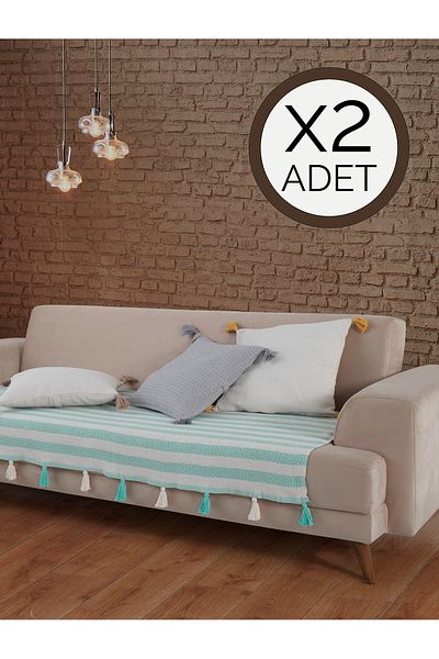 Lux Touch Liva Pompom Mint - 2 части 115x200 см калъф за диван с пискюли, калъф за диван-легло, фотьойл