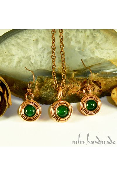 mba handmade jewelry Jade Stone Pure Copper Authentic Set - Necklace, Chain and Earrings - Handmade Set