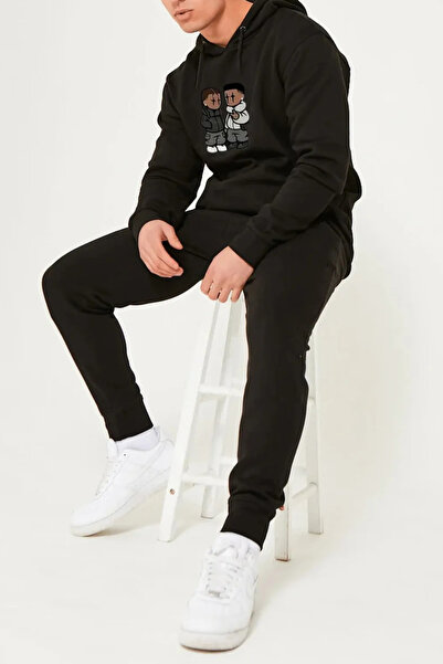 FECCY Μαύρο ανδρικό σετ φόρμας oversized Βαμβάκι τεμαχίων - με τύπωμα