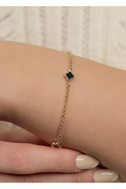 kuyumcu nurettin 1,70 (GRAM) 3 Siyah Taşlı Sedef Bileklik Künye Unisex 14 Aya...