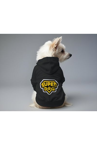 MPZ Pets Cat and Dog Outfit & Gown - Black Hoodie Super Dog