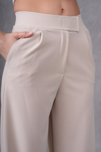 bayansepeti Béžové dámské kalhoty s vysokým pasem a suchým zipem a zipem s širokými nohavicemi 001