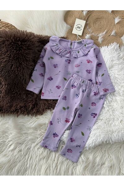 BabyMoon Flower Patterned Twill Girl's Double Bottom Top Set