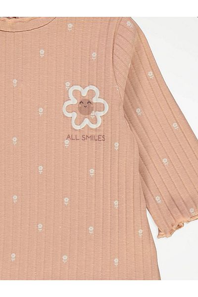 Çipil Peach Floral Long Sleeve Rib Top and Leggings Set