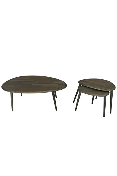 Fawdecor Asimetrik Masif Ahşap Orta Sehpa ve 2'li Zigon Yan Sehpa Seti, Açık ...