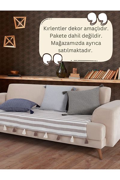 Lux Touch Калъф за диван Liva Pompom Coffee - 3 части 115x200 см Диван с пискюли Разтегателен диван Фотьойл