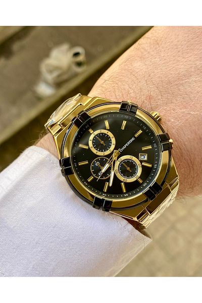 Reward Chaperone Brand Original Gold Color Steel Waterproof Mens Wrist Watch