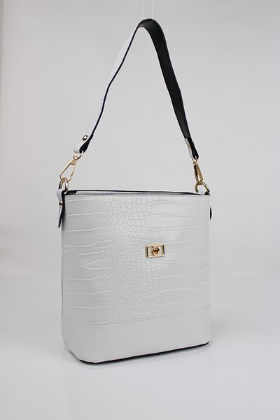 mossi White Crocodile Skin Look Double Strap Women's Shoulder Bag