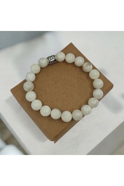 ByKolyeucum 10mm Sphere Cut White Moon Stone Natural Stone Adult Bracelet