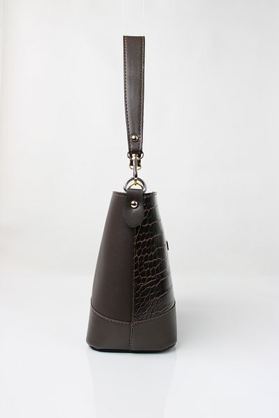 mossi Bitter Brown Crocodile Skin Look Double Strap Women's Shoulder Bag