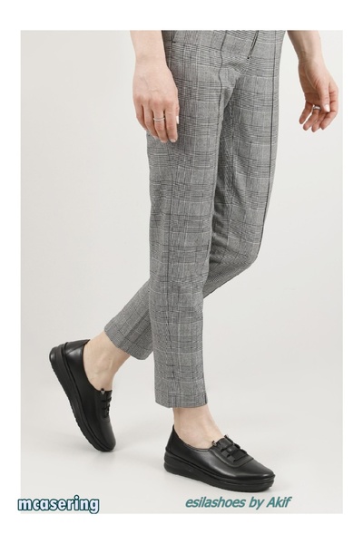 MCASERING Μαύρα δερμάτινα - Καθημερινά διάτρητα παπούτσια με κορδόνια για μητ...