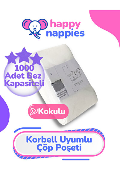 HappyNappies 16L Korbell Çöp Kovası İle Uyumlu 1000 Adet Bebek Bezi Kapasitel...