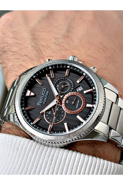 Ferrucci men's Silver Color Waterproof Steel Cord Function Wrist Watch