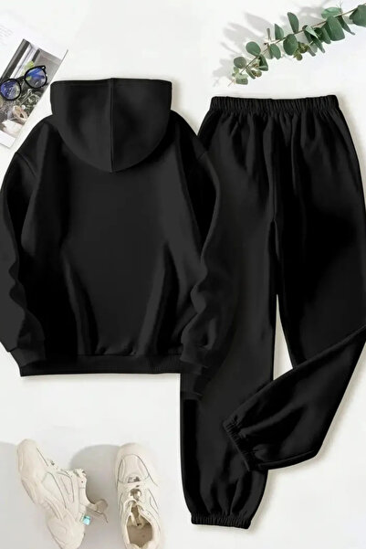 Wish BF Kadın Rahat Kapüşonlu Sweatshirt ve Eşofman Takımı Kelebek Düğümlü Boş Zaman Eşofman Takımı