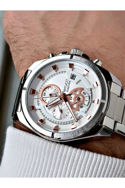 Ferrucci men's Silver Color Waterproof Steel Cord Function Wrist Watch