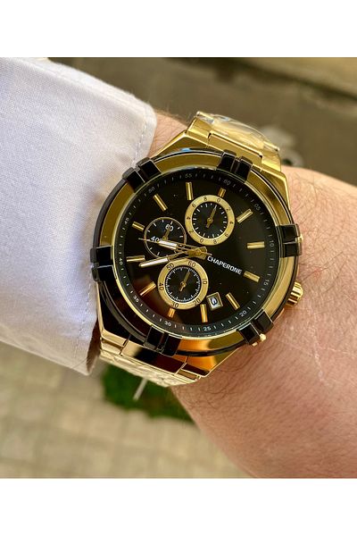 Reward Chaperone Brand Original Gold Color Steel Waterproof Mens Wrist Watch
