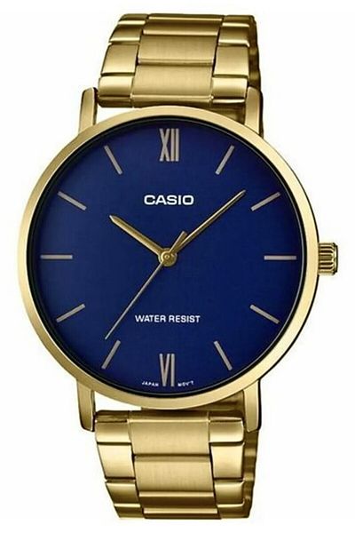 Casio ساعة يد رجالية باللون الذهبي والأزرق الداكن