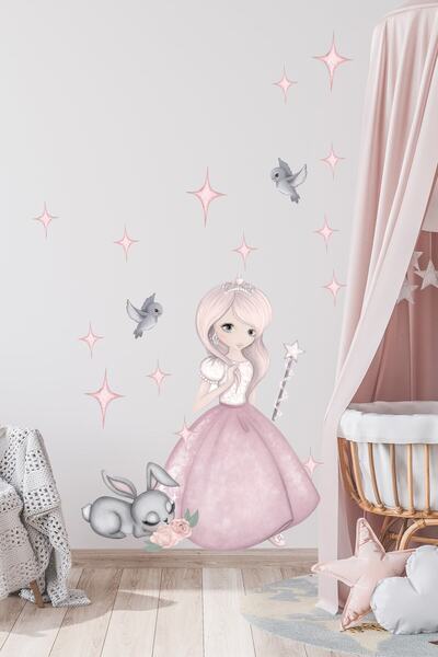KT Decor Set de autocolante de perete pentru camera copiilor prințesa stelelo...