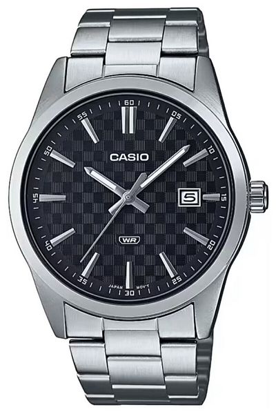 Casio ساعة يد رجالية فضية اللون باللون الأسود