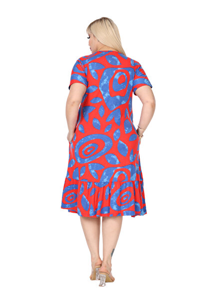 MELSAY Γυναικείο φόρεμα με κοντό μανίκι με λαιμόκοψη V με ροζ μοτίβο με κακά μάτια