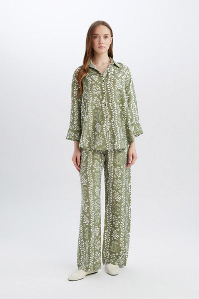 DeFacto Comfortable Palazzo Trousers Wide Leg Wide Loose Leg Patterned High Waist C4042Ax25Sp