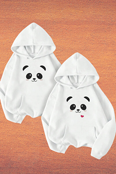 Wish BF Lover Couple Combination Panda Printed Hooded Sweatshirt Set of 2