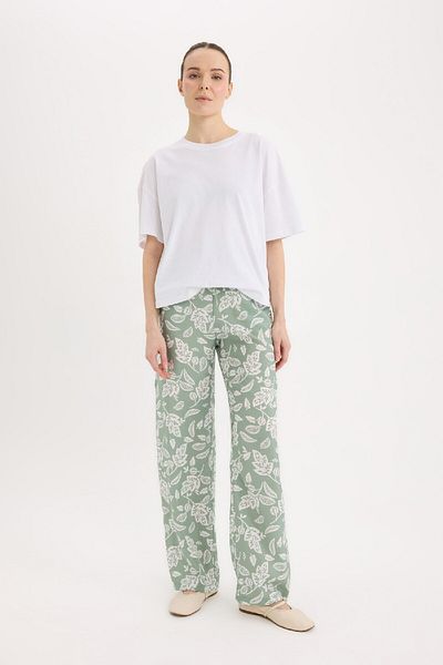 DeFacto Casual Pants Wide Leg Wide Loose Leg Patterned High Waist C4042Ax25Sp