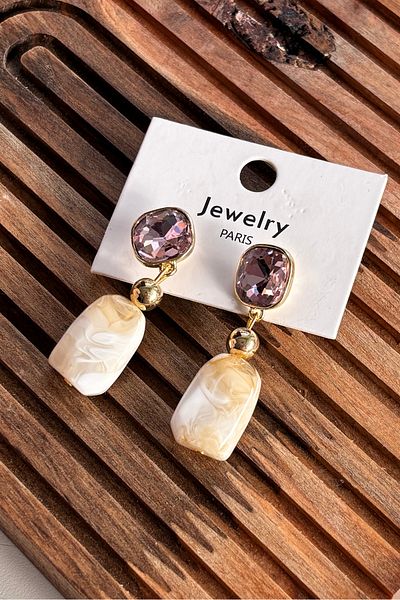 Berrin Silver Women's Enameled Pink Zircon Stone Dangle Steel Earrings