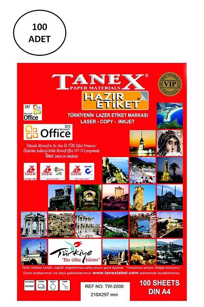 Tanex TW-2000 210X297 Mm Laser Label 100 Pieces