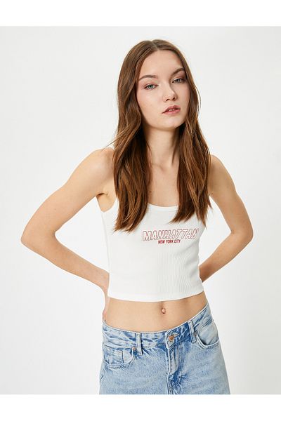 Koton Strappy Short Athlete Printed Ribbed Cotton
