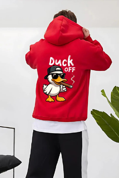 FECCY Hanorac cu glugă din bumbac imprimat DUCK OFF