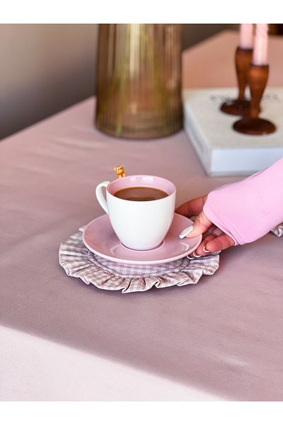 KaiHome كتان وردي وردي - تحت الزجاج مع مربعات وكشكشة