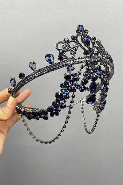 Hobigram Bridal Accessory Navy Blue Hürrem Fascia Model Bridal Henna Crown