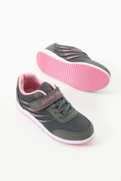 WEBORN Çocuk Bağcıklı Füme Pembe Tek Cırtlı Esnek Hafif Nefes Alabilen Rahat Fileli Sneaker Spor Ayakkabı