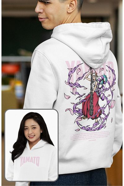 Fuddy Moda Oversize Yamato Back Printed Hooded Sweatshirt, Unisex One Piece Themed Anime Hoodie