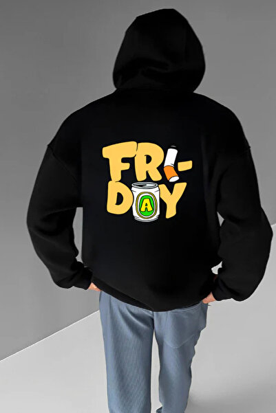 FECCY Hanorac cu glugă din bumbac imprimat Friday