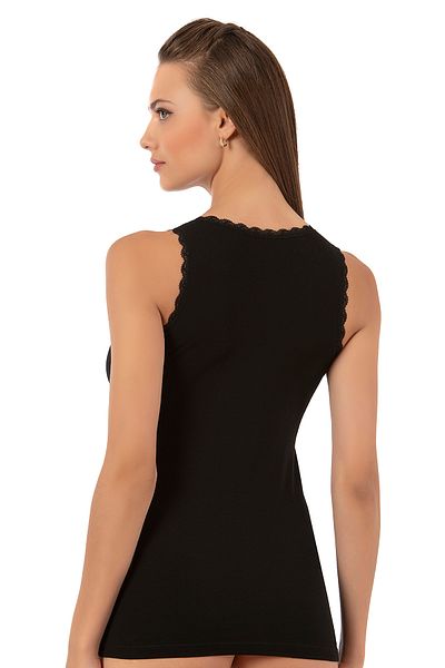 ÖZKAN underwear Özkan 25586 Women's Cotton V-Neck Lace Detailed Thick Strap Single Jersey Undershirt