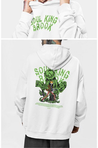 Fuddy Moda Hanorac cu glugă cu imprimeu pe spate Soul King Brook supradimensionat, hanorac unisex cu tematică anime