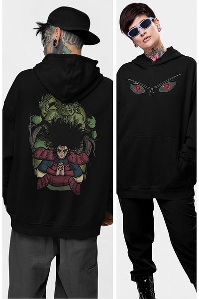 Fuddy Moda Unisex Oversize Uchiha Madara Eye Hooded Sweatshirt - Naruto Anime Themed Hoodie